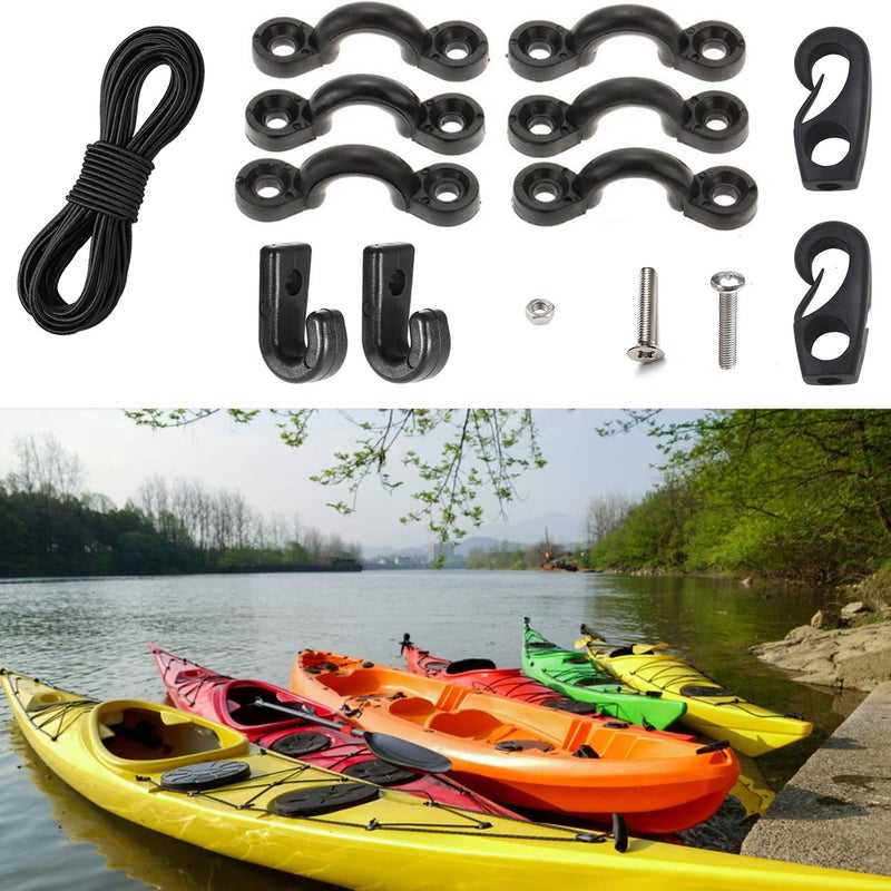 PERCARE Premium Kayak Bungee Cord Deck Rigging Kit 8 Feet Black with Screws and 2 J-Hooks, Boat Canoe Accessory Outfitting Fishing Storage Bungee Kit Tie Down Pad Eye with Screw and Lashing Hook - Image 5